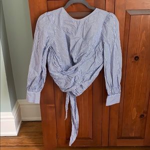 ZARA blue and white striped open back blouse - M